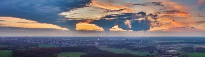 Framed Print : Drone image of the evening sky of the German industrial region of the Ruhr with several chimneys emitting large Framed Print : Drone image of the evening sky of the German industrial region of the Ruhr with several chimneys emitting large