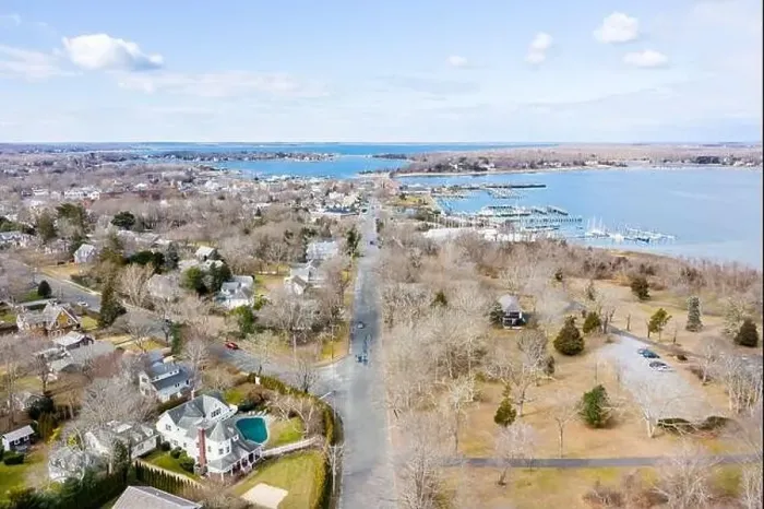 Framed Print : Drone Image looking down Bay Street in Sag Harbor, NY Framed Print : Drone Image looking down Bay Street in Sag Harbor, NY
