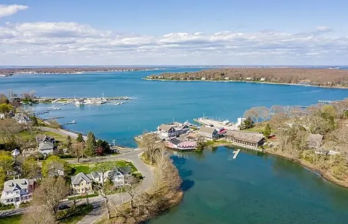 Framed Print : Drone image looking at Shelter Island Heights and beyond towards, Greenport, NY Framed Print : Drone image looking at Shelter Island Heights and beyond towards, Greenport, NY