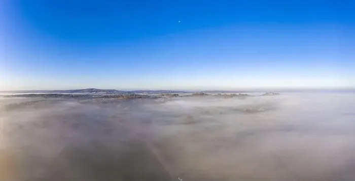 Framed Print : Drone image of morning ground fog over fields in the German province of North Hesse near the village of Rhoden in autumn