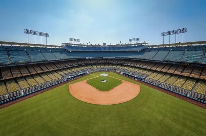 Framed Print : Drone images of Dodger Stadium with the Los Angeles skyline visible in a few shots Framed Print : Drone images of Dodger Stadium with the Los Angeles skyline visible in a few shots