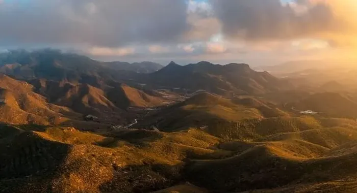 Framed Print : drone landscape of semi-desert mountain landscape in southern Spain at sunset Framed Print : drone landscape of semi-desert mountain landscape in southern Spain at sunset