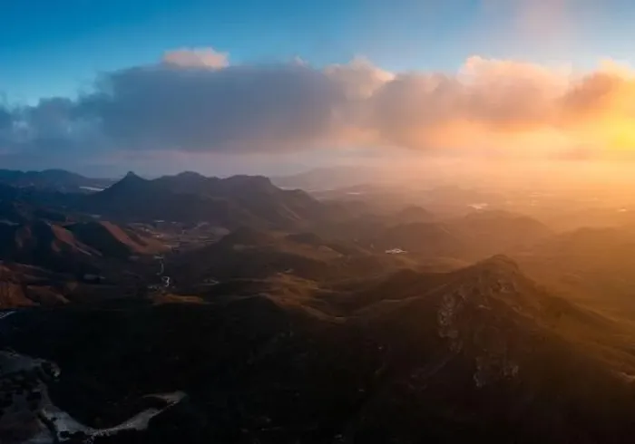 Framed Print : drone landscape of semi-desert mountain landscape in southern Spain at sunset Framed Print : drone landscape of semi-desert mountain landscape in southern Spain at sunset