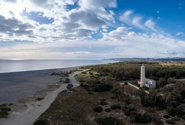 Framed Print : Drone landscape view of Punta Alice beach and lighthouse in Calabria Framed Print : Drone landscape view of Punta Alice beach and lighthouse in Calabria