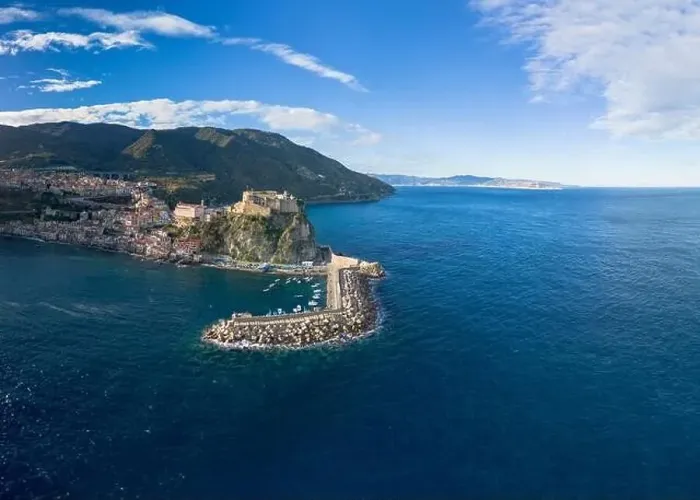 Framed Print : Drone landscape view of the seaside town of Scilla in Calabria Framed Print : Drone landscape view of the seaside town of Scilla in Calabria