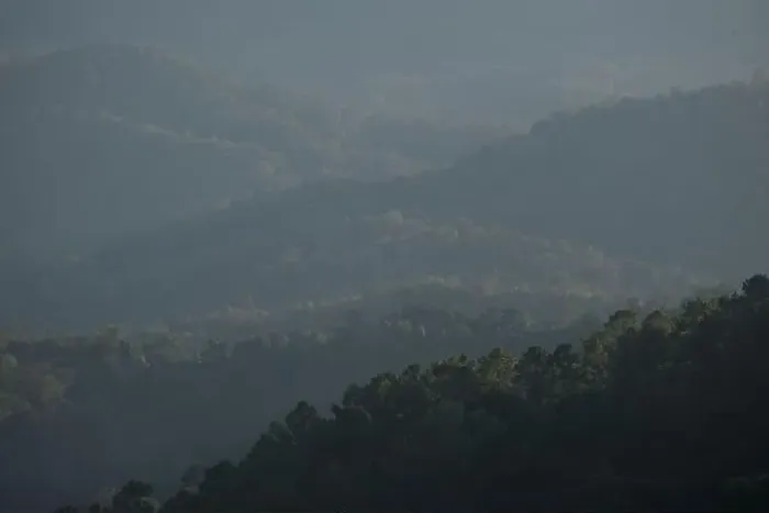 Framed Print : Drone-like aerial view of a scenic mountainous woodland in a north of Thailand Framed Print : Drone-like aerial view of a scenic mountainous woodland in a north of Thailand