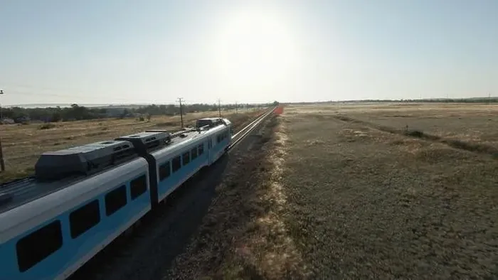 Framed Print : Drone is moving behind train. Shot Framed Print : Drone is moving behind train. Shot
