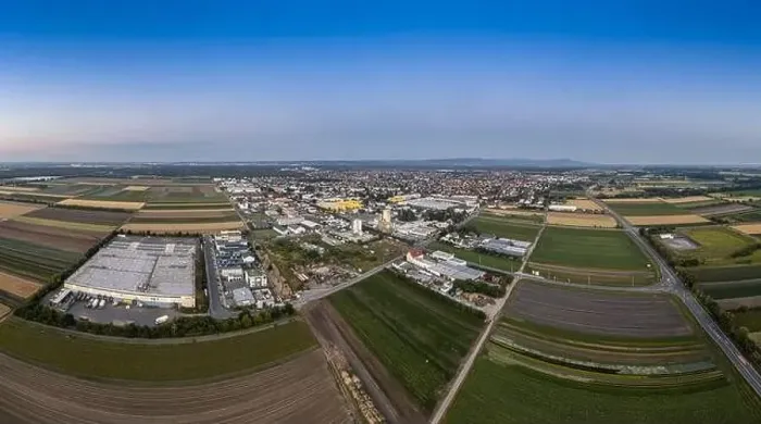 Framed Print : Drone panorama over German village Griesheim near Darmstadt in southern Hesse in the evening during sunset Framed Print : Drone panorama over German village Griesheim near Darmstadt in southern Hesse in the evening during sunset