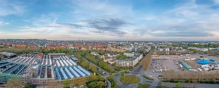 Framed Print : Drone panorama of the Hessian university city Darmstadt in Germany in the morning light Framed Print : Drone panorama of the Hessian university city Darmstadt in Germany in the morning light