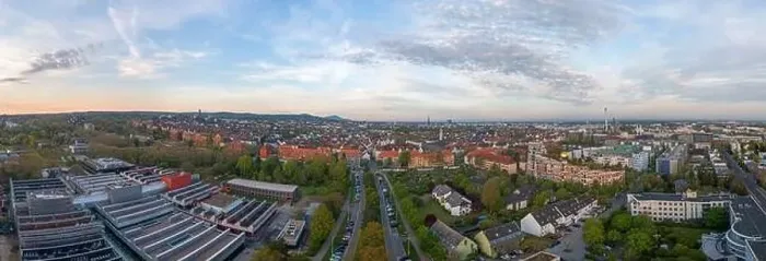Framed Print : Drone panorama of the Hessian university city Darmstadt in Germany in the morning light Framed Print : Drone panorama of the Hessian university city Darmstadt in Germany in the morning light