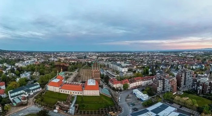 Framed Print : Drone panorama of the Hessian university city Darmstadt in Germany in the morning light Framed Print : Drone panorama of the Hessian university city Darmstadt in Germany in the morning light