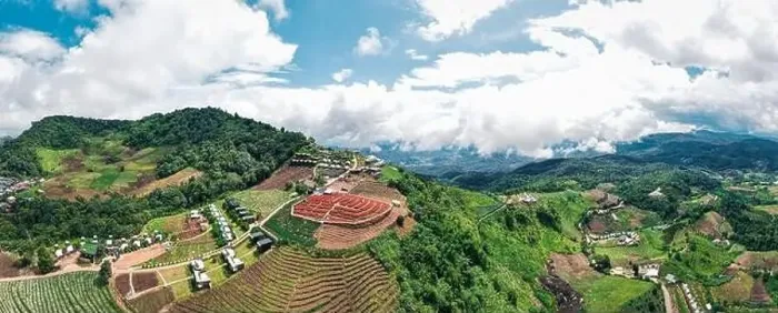 Framed Print : Drone panorama over the hill in north of Thailand. Red flower farm on the top of mountain Framed Print : Drone panorama over the hill in north of Thailand. Red flower farm on the top of mountain