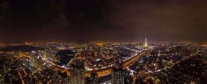 Framed Print : Drone panorama of Ho Chi Minh City at night from Thao Dien showing the suburban sprawl of the city Framed Print : Drone panorama of Ho Chi Minh City at night from Thao Dien showing the suburban sprawl of the city