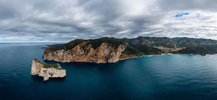 Framed Print : Drone panorama landscape of the cliffs and sea stacks at Porto Flavia on Sardinia Framed Print : Drone panorama landscape of the cliffs and sea stacks at Porto Flavia on Sardinia