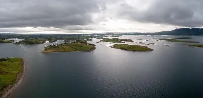 Framed Print : drone panorama landscape of Rosmoney Pier and marina and the drumlin islands of Clew Bay Framed Print : drone panorama landscape of Rosmoney Pier and marina and the drumlin islands of Clew Bay
