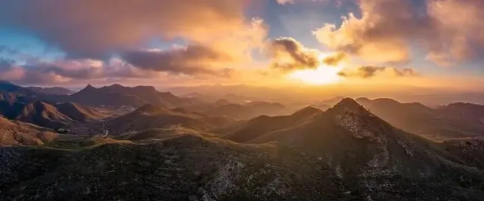 Framed Print : Drone panorama landscape of semi-desert mountain landscape in southern Spain at sunset Framed Print : Drone panorama landscape of semi-desert mountain landscape in southern Spain at sunset