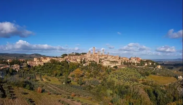 Framed Print : Drone panorama view of the Italian hill town of San Gimignano in Tuscany Framed Print : Drone panorama view of the Italian hill town of San Gimignano in Tuscany
