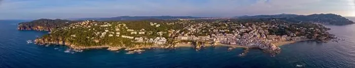 Framed Print : Drone panoramic picture over the Costa Brava coastal, small village Calella de Palafrugell of Spain
