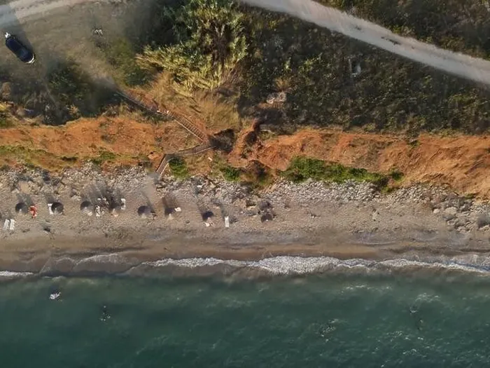 Framed Print : drone photo of exotic place mytikas beach in preveza, greece, epirus Framed Print : drone photo of exotic place mytikas beach in preveza, greece, epirus