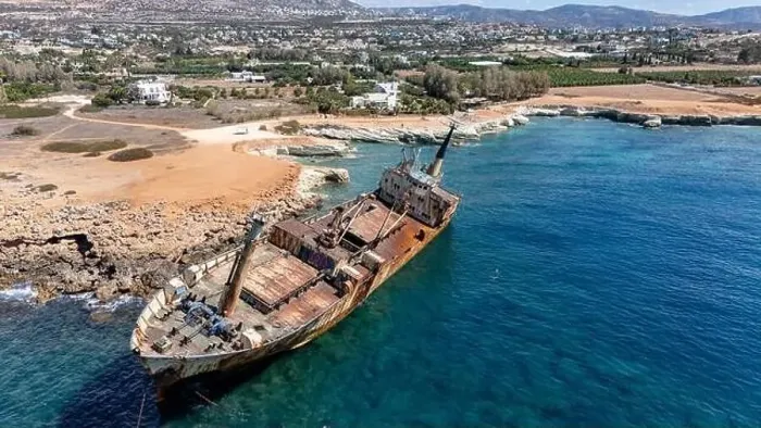 Framed Print : Drone photo of a shipwreck in Cyprus that has been stranded for years Framed Print : Drone photo of a shipwreck in Cyprus that has been stranded for years