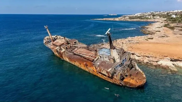 Framed Print : Drone photo of a shipwreck in Cyprus that has been stranded for years Framed Print : Drone photo of a shipwreck in Cyprus that has been stranded for years