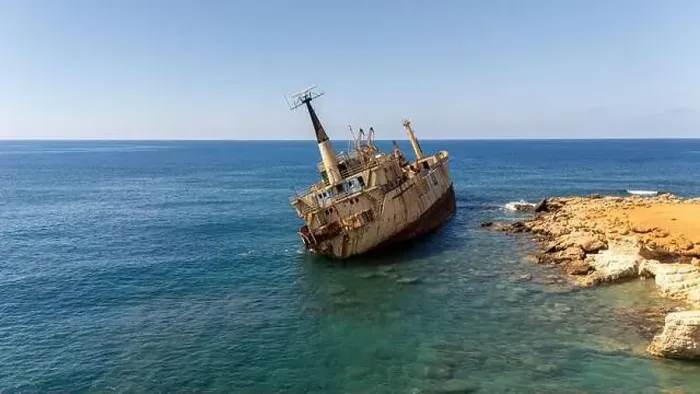 Framed Print : Drone photo of a shipwreck in Cyprus that has been stranded for years Framed Print : Drone photo of a shipwreck in Cyprus that has been stranded for years