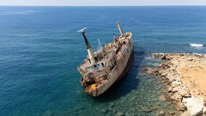 Framed Print : Drone photo of a shipwreck in Cyprus that has been stranded for years Framed Print : Drone photo of a shipwreck in Cyprus that has been stranded for years