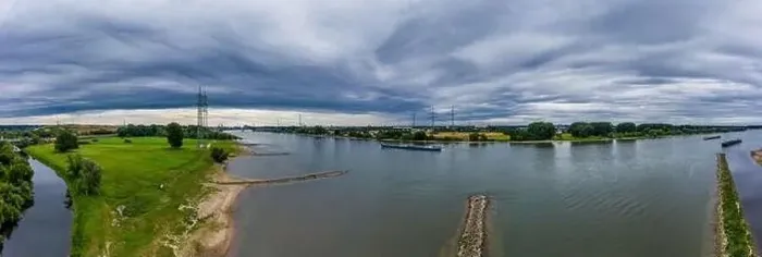 Framed Print : Drone photography. Panoramic view of the rivers Rhine and Wupper near Leverkusen, Germany Framed Print : Drone photography. Panoramic view of the rivers Rhine and Wupper near Leverkusen, Germany