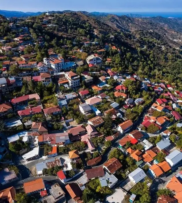 Framed Print : Drone photography showcasing the charming architecture and peaceful atmosphere of a Pedoulas village Framed Print : Drone photography showcasing the charming architecture and peaceful atmosphere of a Pedoulas village