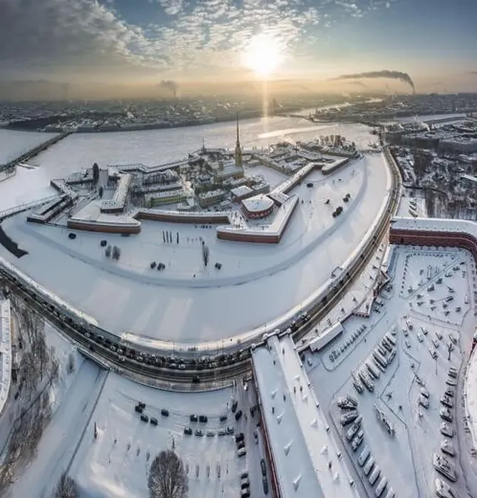 Framed Print : Drone point of view of winter St Framed Print : Drone point of view of winter St