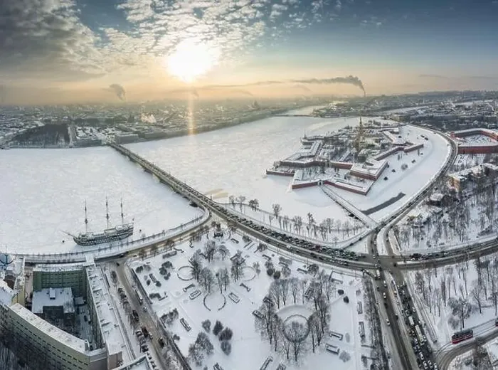 Framed Print : Drone point of view of winter St Framed Print : Drone point of view of winter St