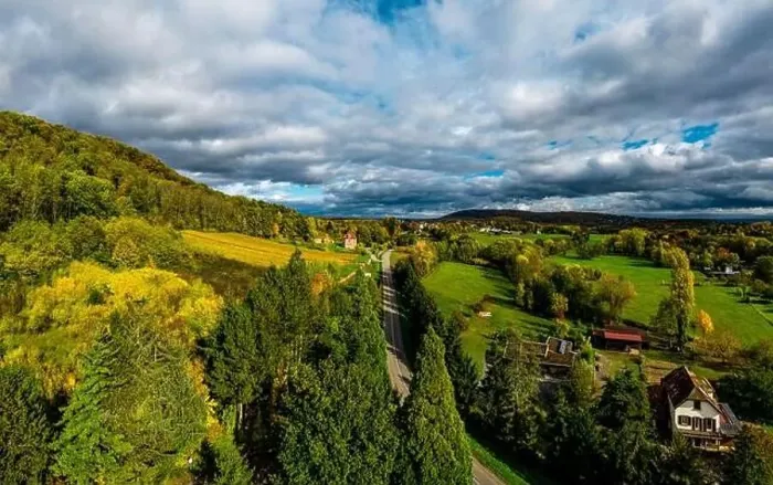 Framed Print : A drone rises above a multi-colored valley in the Vosges Framed Print : A drone rises above a multi-colored valley in the Vosges