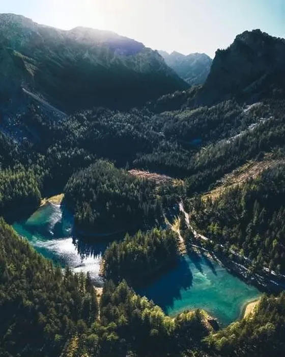 Framed Print : A drone shot of an Alpine valley in Austria