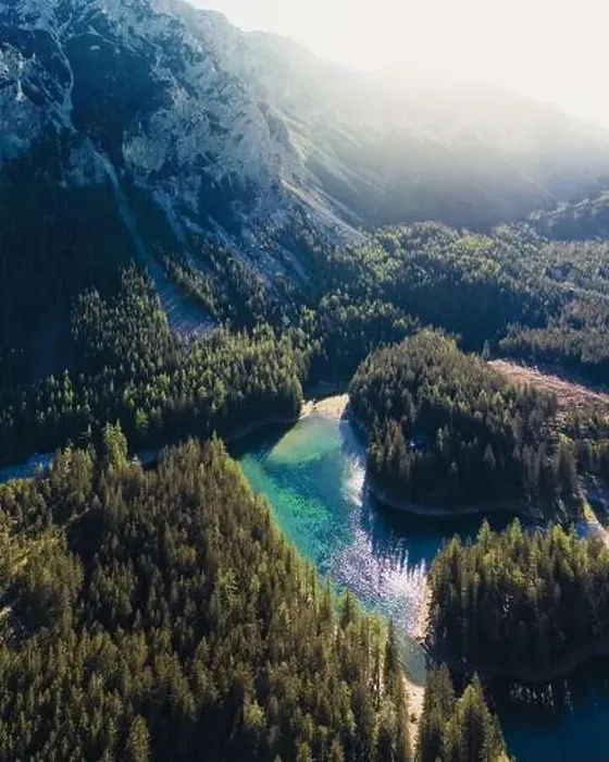 Framed Print : A drone shot of an Alpine valley in Austria Framed Print : A drone shot of an Alpine valley in Austria
