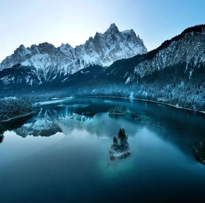 Framed Print : drone shot of beautiful half frozen Eibsee