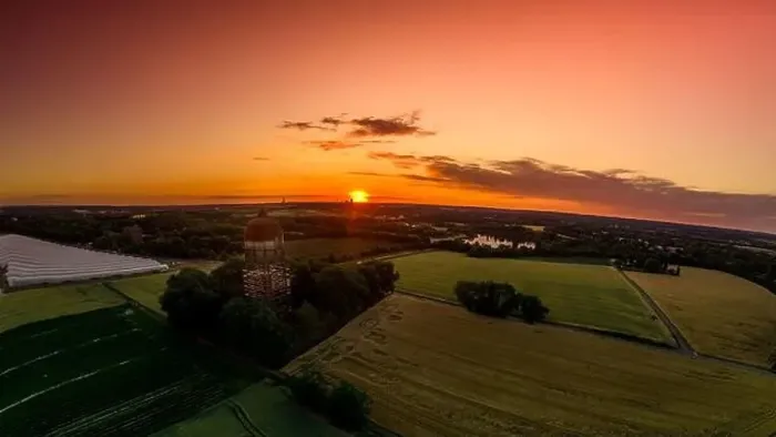 Framed Print : Drone shot of a beautiful sunset at the old water tank the Lanstroper Ei. The glowing sky is spectacular Framed Print : Drone shot of a beautiful sunset at the old water tank the Lanstroper Ei. The glowing sky is spectacular