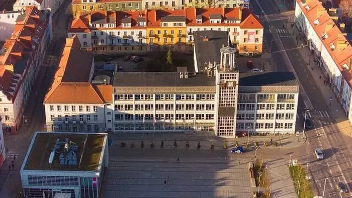 Framed Print : A drone shot captures Koszalin city center bathed in golden light Framed Print : A drone shot captures Koszalin city center bathed in golden light