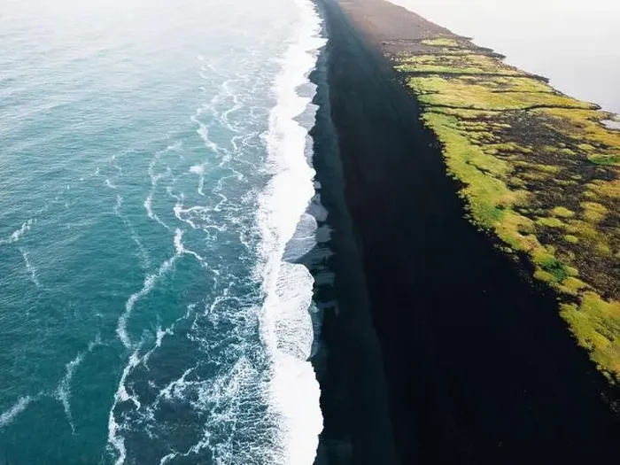 Framed Print : Drone shot of Coastline of Reynisfjara black beach, Iceland in sunset Framed Print : Drone shot of Coastline of Reynisfjara black beach, Iceland in sunset