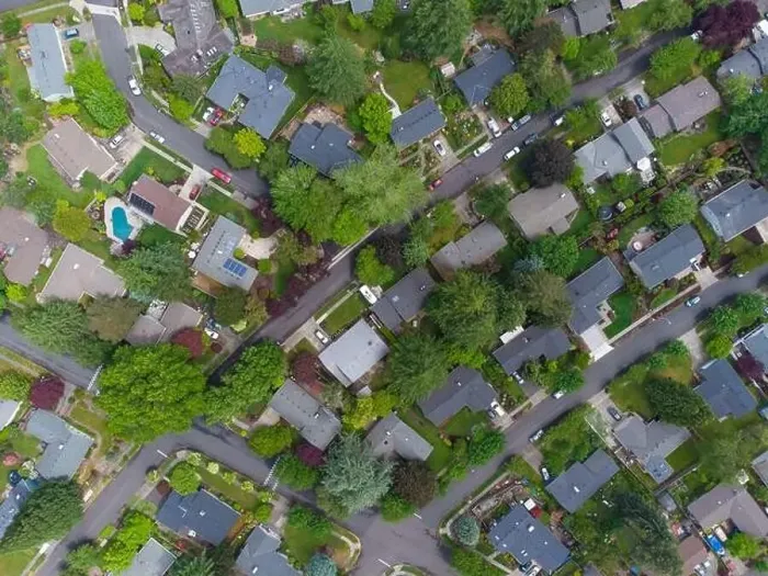Framed Print : Drone shot. Small town, suburb Framed Print : Drone shot. Small town, suburb