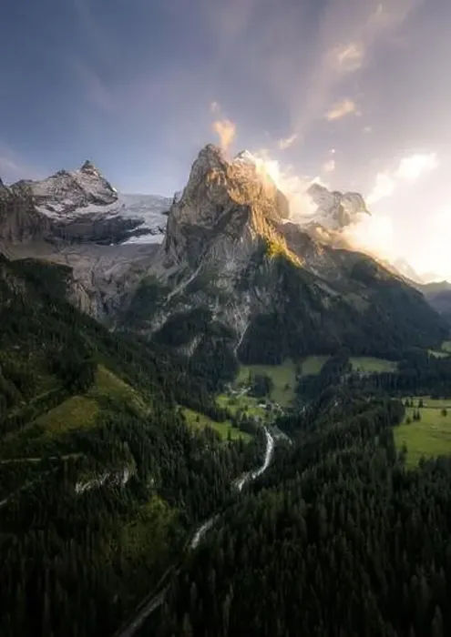 Framed Print : Drone shot from swiss mountains