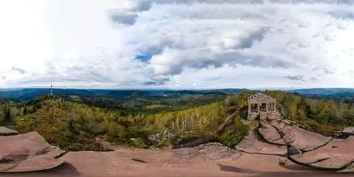Framed Print : A drone spherical 360-degree panoramic view of the Monument on the Donon mountain peak in the Vosges Framed Print : A drone spherical 360-degree panoramic view of the Monument on the Donon mountain peak in the Vosges