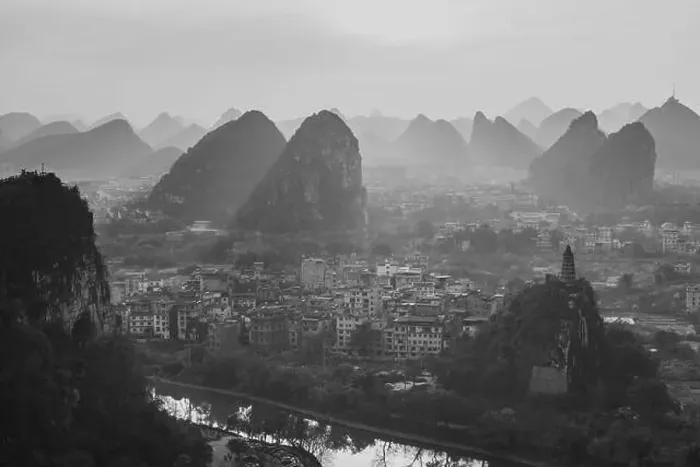 Framed Print : Drone Sunset View of Guilin, Li River and Karst mountains, Guilin city, Guangxi, province, China Framed Print : Drone Sunset View of Guilin, Li River and Karst mountains, Guilin city, Guangxi, province, China