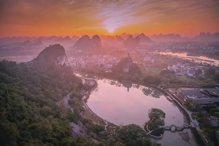 Framed Print : Drone Sunset View of Guilin, Li River and Karst mountains, Guilin city, Guangxi, province, China Framed Print : Drone Sunset View of Guilin, Li River and Karst mountains, Guilin city, Guangxi, province, China