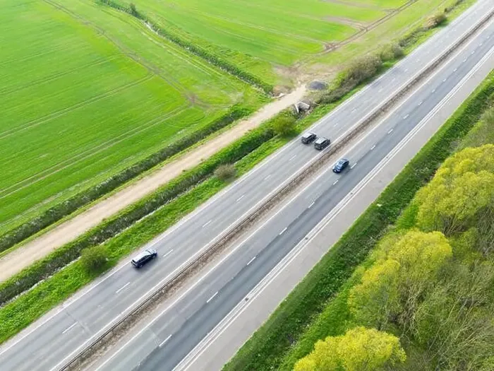 Framed Print : Drone view of part of anEnglish dual carriage way shown in the East Anglian countryside Framed Print : Drone view of part of anEnglish dual carriage way shown in the East Anglian countryside