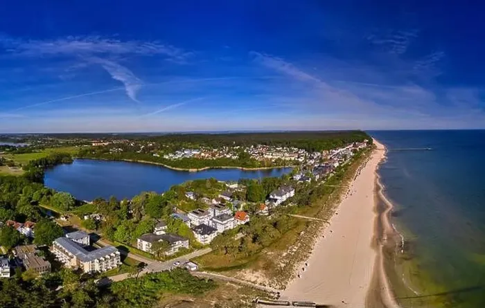 Framed Print : drone view of Bansin on island of Usedom Framed Print : drone view of Bansin on island of Usedom