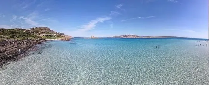 Framed Print : Drone view at the beach of Pelosa at Stintino on Sardinia in Italy Framed Print : Drone view at the beach of Pelosa at Stintino on Sardinia in Italy