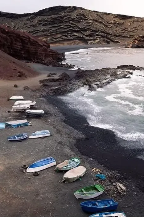 Framed Print : Drone view of boats on Ciclos Beach against foamy ocean Framed Print : Drone view of boats on Ciclos Beach against foamy ocean