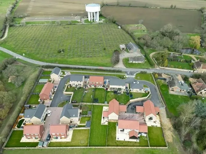 Framed Print : Drone view of a brownfield housing development on the edge of an East Anglian village Framed Print : Drone view of a brownfield housing development on the edge of an East Anglian village