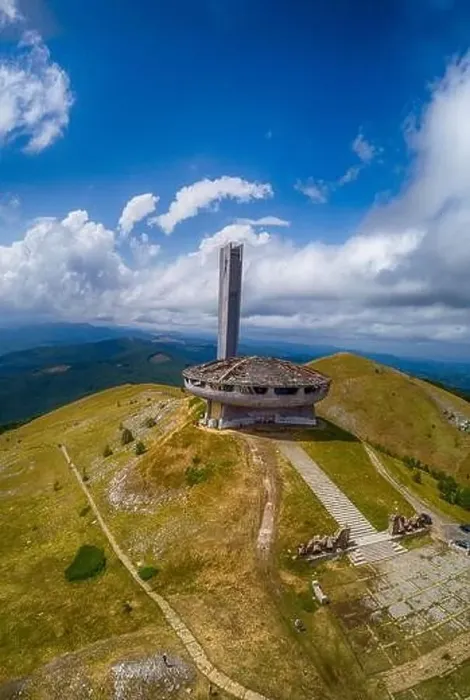 Framed Print : Drone top view Buzludzha - abandoned communist building in the Balkan mountains, Bulgaria. UFO dish look a like Framed Print : Drone top view Buzludzha - abandoned communist building in the Balkan mountains, Bulgaria. UFO dish look a like