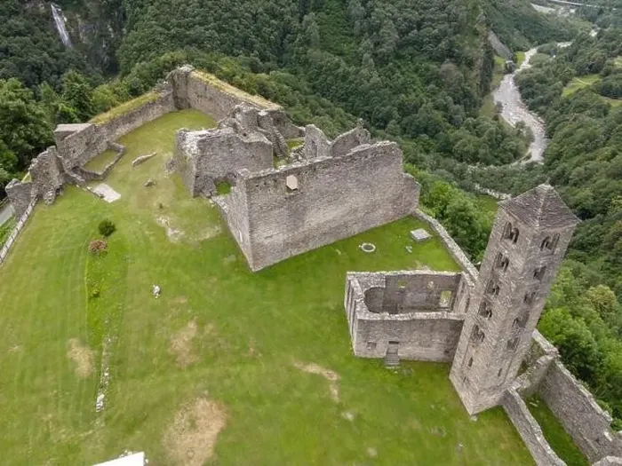 Framed Print : Drone view at the castle of Mesocco on the Swiss alps Framed Print : Drone view at the castle of Mesocco on the Swiss alps